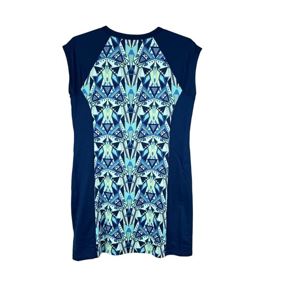 Title Nine Women XL Sleeveless Tunic Dress Blue Green Geometric Print Athleisure - Picture 7 of 14